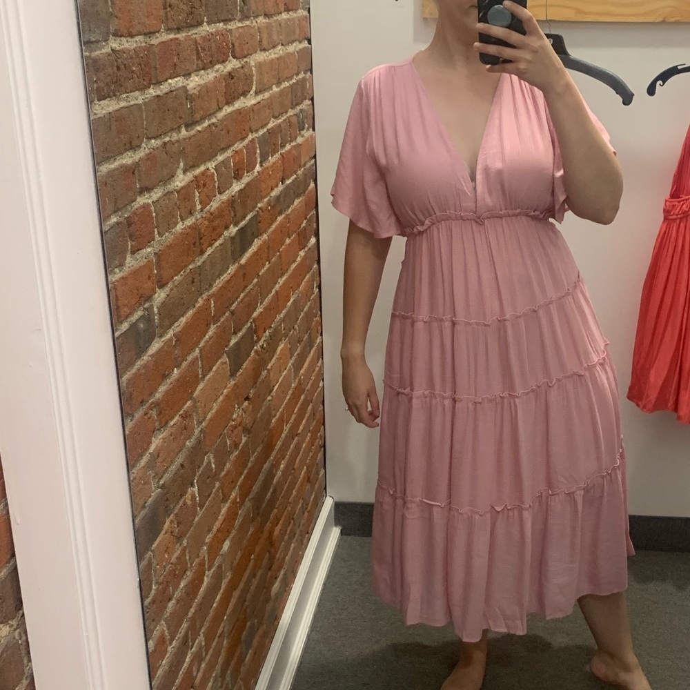 Umgee Dusty Pink Tiered V-Neck Maxi Dress